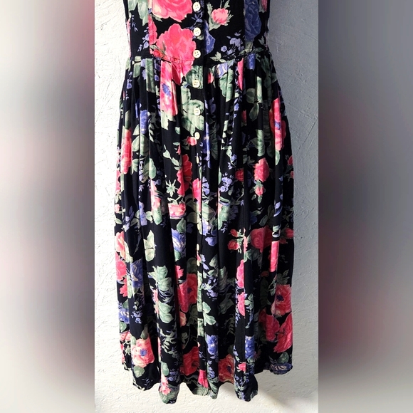 Vintage 1980s Newport News Black & Pink Floral Dress - Women's Size 4 - Picture 3 of 7